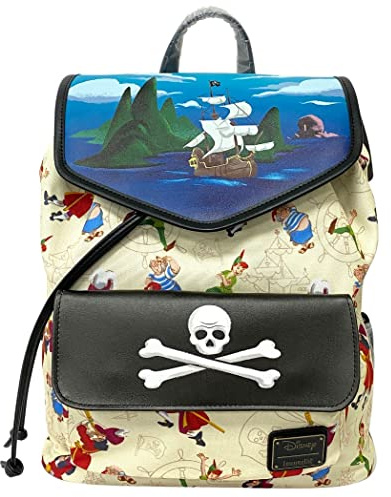 Loungefly Captain Hook Skull Peter Pan Pirat AOP Rucksack Tasche, Mehrfarbig/Meereswellen (Ocean Tides), Schultertasche mit zwei Riemen