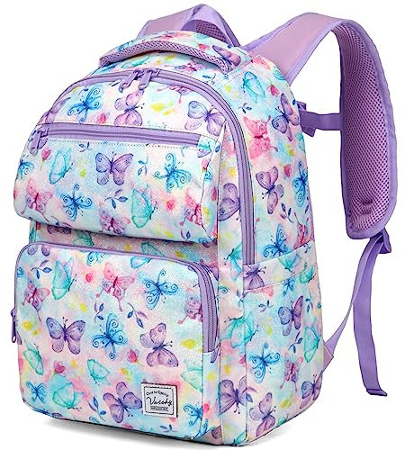 VASCHY Kinderrucksack, Niedlich Wasserabweisend 12L Vorschule Kinder Rucksack Kindergartenrucksack Schulrucksack Kleinkind Rucksack für Mädchen Jungen Schule Reisen Giltter Schmetterling Groß