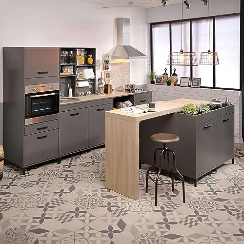 Miroytengo Cocina Completa Modular Smoke con Isla Color Gris Y Roble 300cm