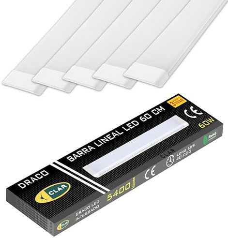 CLAR - Pantalla LED 60 cm, Regleta Cocina Techo, Barra y Luminaria 6500ºK (60W Pack 5)