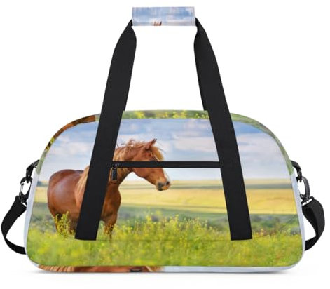 Sporttasche mit Pferdemotiv für Damen und Herren, 24 l, für Wochenende, Übernachtungstasche, Reisetasche, Turnbeutel für Kinder, Mädchen, Jungen, farbe, (24L) UK, Taschen-Organizer