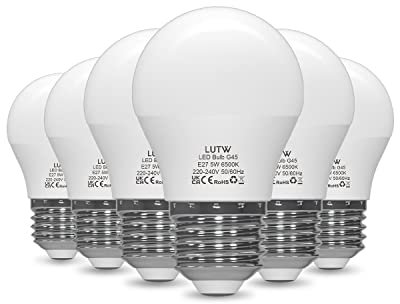 LUTW E27 LED Lampe G45, 5W LED Glühbirne ersetzt 40W Glühlampen, Mini Globe G45, 480lm Leuchtmittel, 6500K Kaltweiß LED Birne, 220° Abstrahlwinkel Energiesparlampe, Nicht Dimmbar, 6 Stück