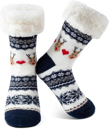 Scinzene Weihnachtssocken Damen – Kuschelsocken Weihnachten mit Rentier & Schneeflocken Motiv, warme weiche weihnachts socken mit Fleece-Innenfutter, Perfekte Weihnachtsgeschenke für Frauen