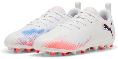 PUMA Future 8 Play MG JR Soccer Shoe, White Black-Glowing RED, 10 UK