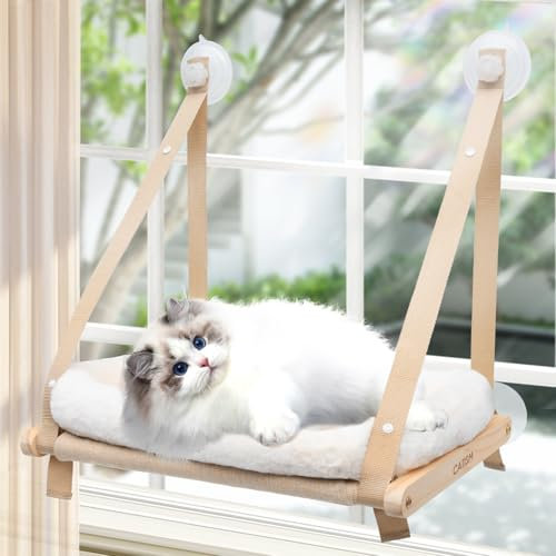 CATISM Pliable Hamac Chat Fenetre avec Coussin jusqu'à 20kg, Hamac pour Chat avec Ventouse Puissante, Tissu Lavable, Support pour Rebord de Fenêtre, Sac de Couchage pour Chat (50x38cm)