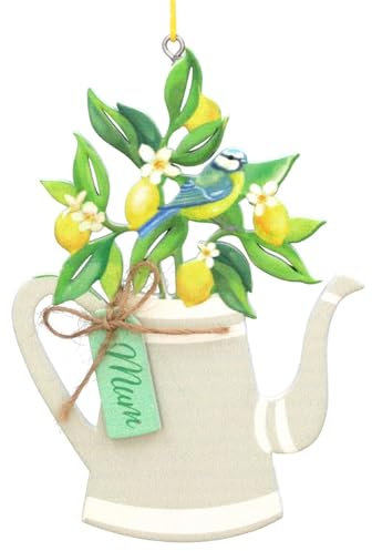Gisela Graham Teapot with Lemon Tree and Blue Bird Hanging Decoration