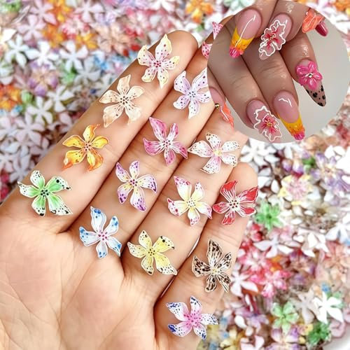 AstraGlam 50Pcs 3D Flower Nail Charms Set, Colourful Nail Art Charms Accessories, Nail Charms for Nails, Ideal for Nail Art, Manicure Decoration and DIY Nail Designs