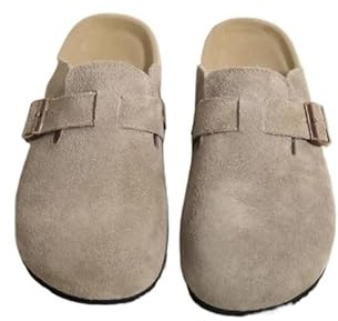 Générique Womens Suede Clogs Comfort Cork Footbed Sandals with Arch Support and Adjustable Buckle, Potato Shoes,Unisex,Non-Slip, Indoor Outdoor,Vacation,Summer,Work (001-Grey,38)