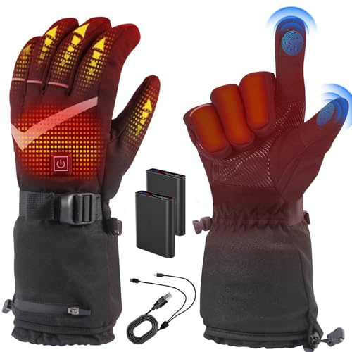Beheizbare Handschuhe Herren Damen,Beheizte Handschuhe mit 5000mAh*2 7.4V Akku 4 Heizstufen, Wiederaufladbare Winter wasserdichte Handwärmer Handschuh Beheizbar für Wintersport, Skifahren