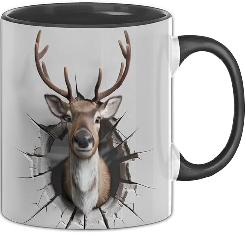3D Rentier Tasse Geschenk Rentier Durchbruch Wand Spruch Geschenkidee für Rentier Liebhaber (Schwarz)