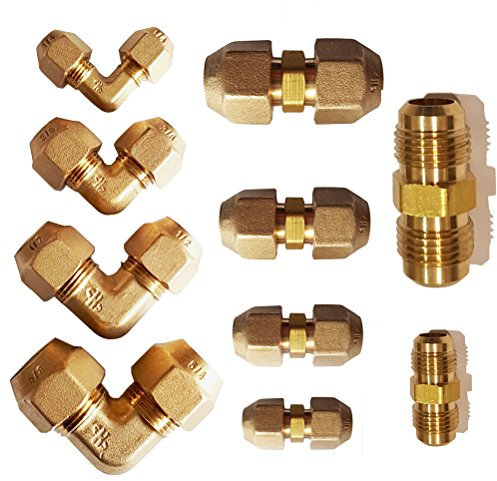 Verbindungsnippel Bördelmutter Messing 1/4 Zoll Set für gebördelte Kupferleitung Kältemittelleitung