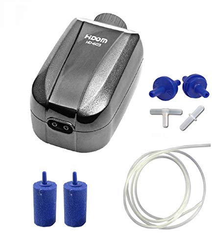 Hidom 4.0w Aquarium Adjustable Air Pump Twin Valve HD-603 with Accessories