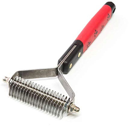 RYAN'S PET SUPPLIES Paw Brothers 20 Blade Medium Double WideDematting Undercoat Rake for Dogs and Cats, Professional Grade, Dog Shedding Brush, Stainless Steel Blades, Rounded Gentle Teeth