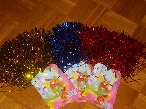 Wibel GmbH 3er Set Tanzwedel Pompon Cheerleader Puschel funkelnd ROT + Gold + BLAU