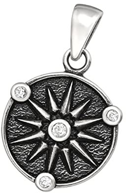 Bungsa Amulett-Anhänger Sonne mit Kristallen Silber aus .925 Sterling Silber Unisex