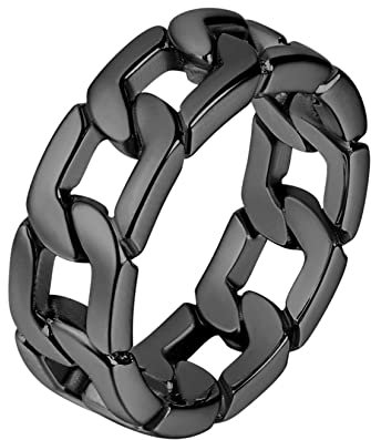 U7 Herren Schwarz Panzerkette Ring 316L Edelstahl Massiv Kettenring Gotik Statement Ring Fingerring Cuban Link Rockerring Modeschmuck Hip Hop Rapper Accessoire für Geburtstag(Ring Größe 57.0)