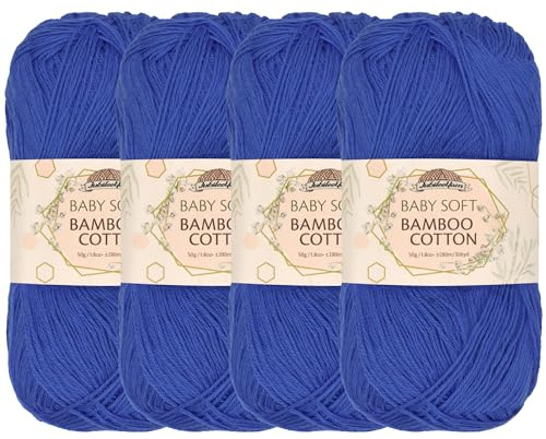 JubileeYarn Baby Soft Bamboo Cotton Yarn - 50g/Skein - Dynasty Blue - 4 Skeins
