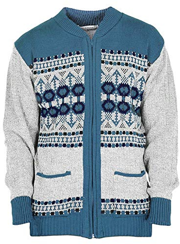 Mens Classic Style Cardigan Argyle Diamond Pattern ButtonCasual Design Zip Up Thick Knit Warm Winter Grandad Sweater Knitted V Neck Zipper Cardi Long Sleeve Knitwear Vintage Jumper(Blue Zip,L)