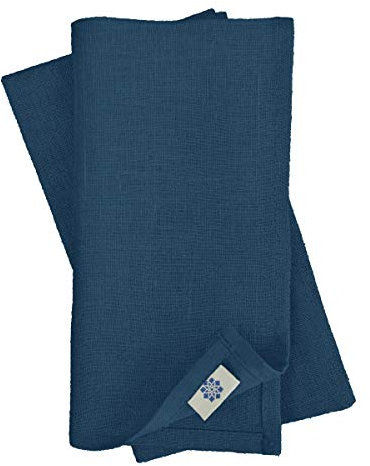 Linen & Cotton Set of 4 Napkins Hygge - 100% Linen, Dark Blue (32 x 32 cm) Washable Square Serviettes Cloth for Home Dinner Table Decoration Restaurant Cafe Hotel Events Summer Party