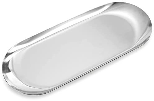 BE-TOOL - Vassoio, in acciaio inox, forma ovale, per caramelle, snack, frutta, candele, chiavi, cosmetici, gioielli, Acciaio inossidabile, Argento, Large（230mm*94mm）