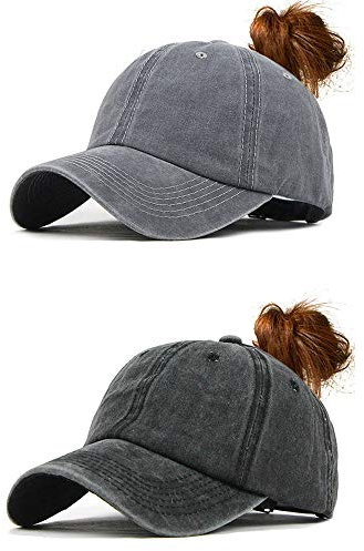 CheChury Damen Baseball Kappe Vintage Pferdeschwanz Cap Washed Ponytail Baseballmütze Mit Zöpfen Loch Loop Einstellbare Outdoor Sports Freizeit Basecap Unisex