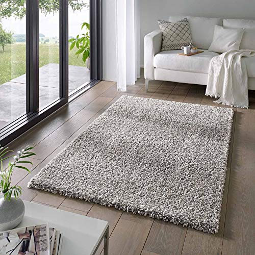 Taracarpet Shaggy Teppich Wohnzimmer Venezia Hochflor Langflor Teppiche modern Grau 150x150 cm