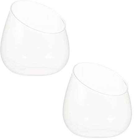 Cabilock 2pcs Glass Plant Terrarium Vase Succulent Glass Bowl Slant Cut Bubble Fish Bowl for Hydroponics Flowers Air Plants Wedding Party Home Office Decor