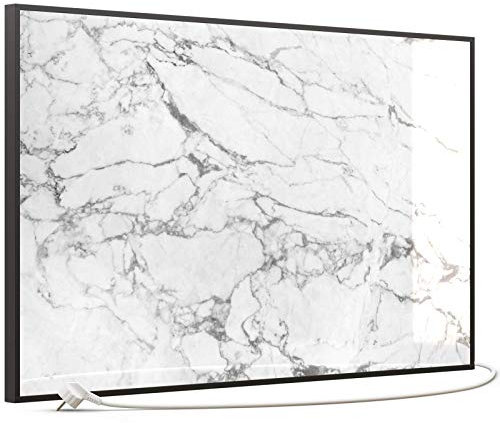 STEINFELD Glas Bild Infrarotheizung | Deutscher Hersteller | Marmor 350-1200 Watt Rahmen schwarz (600 Watt, 068 Marmor Weiß)