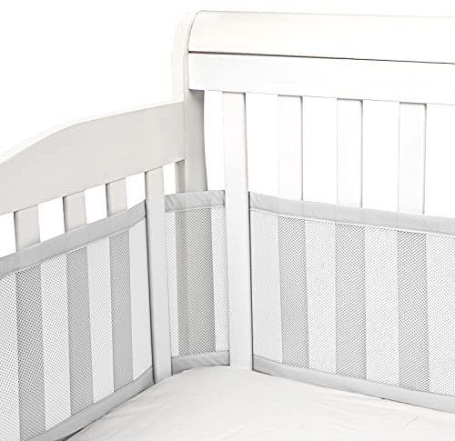 Luchild Nestchen für Kinderbetten, 4-seitiges Netzfutter für Kinderbetten, Mesh Atmungsaktives Beistellbett,Bettumrandung Crib Schutz vor Einklemmen Kollisionsschutz für 70x140 cm Kinderbett (Grau)