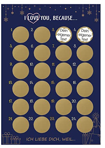 Kesote Adventskalender zum Rubbeln Ich Liebe Dich Weihnachtskalender Rubbellose A3 Rubbeladventskalender zum Basteln Weihnachten (I Love You, Because...)