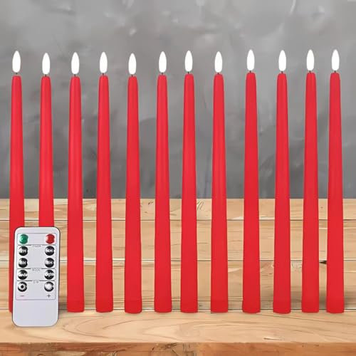 Ni-JASW Red Flameless Taper Candles with Remote, Christmas LED Candlesticks Battery Powered Flickering Set of 12