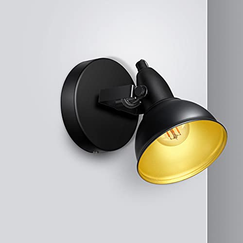 Unikcst Deckenstrahler 1 Flammig E14 Deckenleuchte Schwarz Gold Deckenlampe Vintage Wandleuchte innen Wohnzimmer Lampe Decke 230V Max.35W Ohne Leuchtmittel