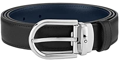 Montblanc Herren Wendegürtel mit hufeisenförmiger Dornschließe aus Leder in der Farbe Schwarz-Blau, Maße: 120cm x 3cm x 0,5cm, 128756