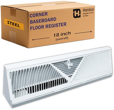 18 Corner Baseboard Return Air Grille | Round Type Air Flow Design | Register Vent Cover Grill | Adjustable Lever for Air Flow Control |White