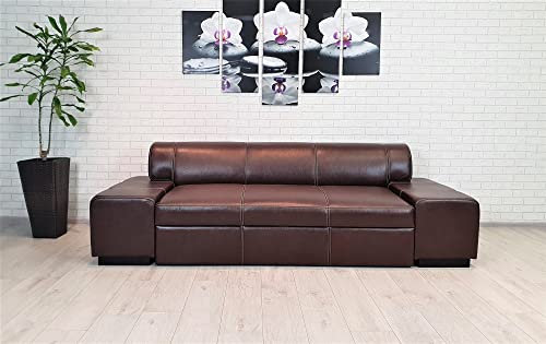 Quattro Meble Dunkelbraunes Echtleder 3 Sitzer Sofa London FS Breite 238cm mit Schlaffunktion Ledersofa Echt Leder Couch