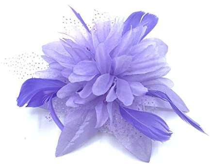 Feather Comb Fascinator for Women Wedding Ascot Races Christening Hair Piece (Lilac)