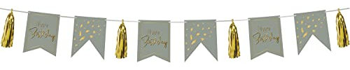 Folat 68481 Wimpelkette Grau mit Quasten Golden Dawn - Dekorationen Girlande für Geburtstag, Kindergeburtstag