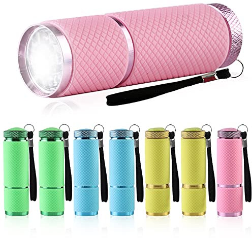 Mini Taschenlampe - 8 Stk Kleine Taschenlampe Kinder für mitgebsel kindergeburtstag, 9 LED Aluminium kleine farbige Handlampe, Wasserdicht Taschenlampen Set Led für Schule Outdoor Camping Dringend