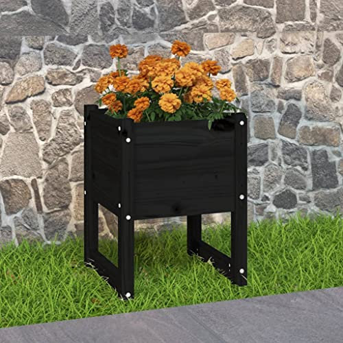 WIFESE Macetero negro 40 x 40 x 52,5 cm madera maciza de pino maceta grande grande exterior maceta alta planta caja maceta maceta alta maceta maceta alta maceta de madera cuadrada