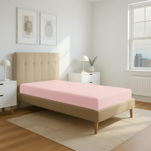 Pizuna Spannbettlaken 90x200 cm Baumwolle Hellrosa 400 Fadenzahl | 100% langes nur Baumwoll-Spannbetttuch, weiches Mako-Satin-Gewebe für bis zu 40 Matratzenhöhe