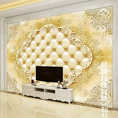BOEERLCNL Wandbild 3D Wohnzimmer Tapete Nordisches Gold Blumen weiche Tasche Hintergrund Wanddekoration Aufkleber Schlafzimmer Wandkunst