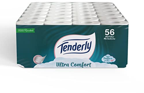 Tenderly Ultraconfort, papier hygiénique 3 voiles, 56 rouleaux de papier hygiénique doux et pur, testé dermatologiquement pour peaux sensibles, garantit confort et délicatesse