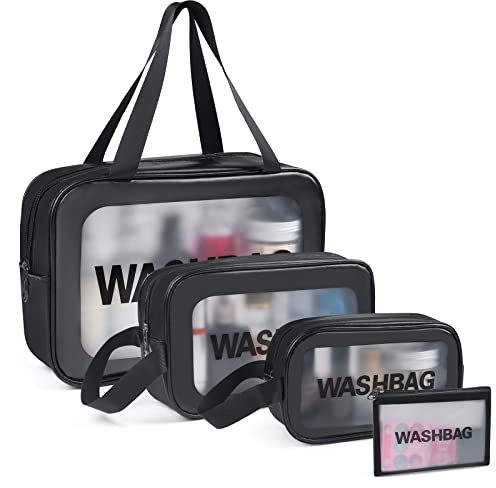 YuanCheng 4pcs PU Leather Portable Toiletry Bags with Handle, Translucent Waterproof travel Make up Bags for Women, Large Capacity Travel Cosmetic Bags