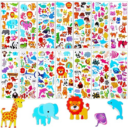 3D Stickers for Kids 12 Sheets,Animal Ocean World Puffy Children Stickers,Boys Girls Reward 3D Sticker for Party Bag Fillers Birthday Party Favors Supplies Rewarding Gifts Scrapbooking