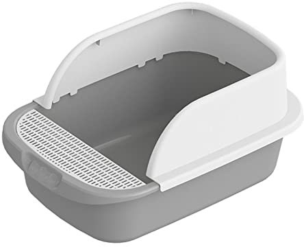 perfk Katzentoilette, leicht zu reinigen, spritzwassergeschützt, Katzentoilette mit Schaufel, Katzensandkasten, Haustiertoilette, Haustierzubehör für, GRAU