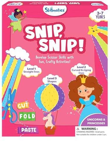 Skillmatics Scissor Skills Activity Book - Snip Snip, 25 Fun Cutting & Creative Activities for Preschoolers, 2 Child-Safe Scissors, Fine Motor Skills Craft Kit, Gifts for Kids Ages 3, 4, 5, 6, 7