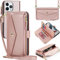 Zouzt for iPhone 13 Pro Max Wallet Case for Women, Purse with Credit Card Holder Slots Crossbody Lanyard Strap Zipper Flip Book Shockproof Protective Phone Cover for Apple 13 Pro Max 6.7 Inch (Pink)