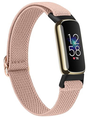Elastische Nylonbänder, kompatibel mit Fitbit Luxe, Armband für Damen und Herren, weich, verstellbar, dehnbar, Sportbänder, Ersatzarmband nur für Fitbit Luxe Fitness Tracker (Rose)