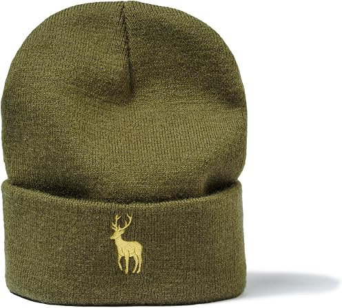 minifan Outdoor Strickmütze: Hirschbock - Mütze für Jäger Jagd Jäger-Mütze Wintermütze Beanie Mütze Damen & Herren Förster Outdoor Mütze Männer Geschenk (Olive)