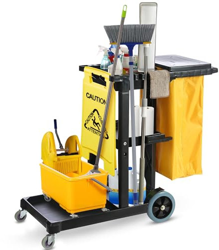 Cleaning Cart, Janitorial Cart, Cleaning Carts on Wheels, for Housekeeping, Janitor, Custodian, House Keeping, Maintenance, Rolling Supply Organizer, for Custodial, Maid, Commercial, Equipment, 440LB